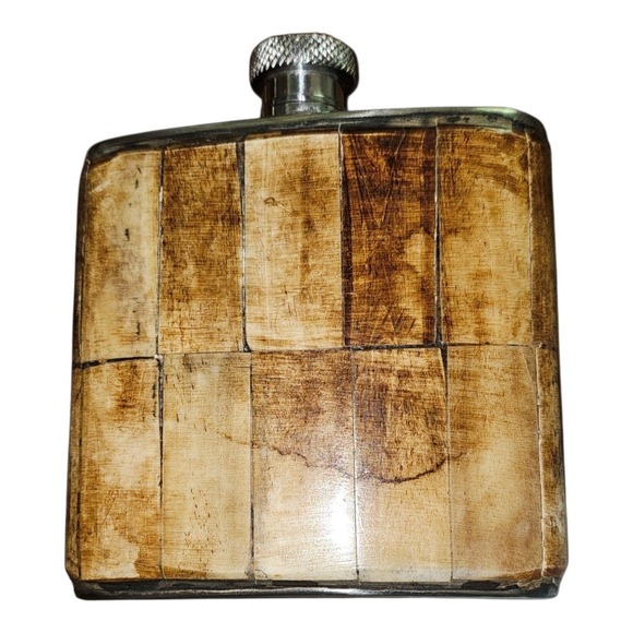Vintage Horn Travel Flask 5 oz Capacity, Stainless Steel, Bohemian, Vintage, EUC - Picture 1 of 12